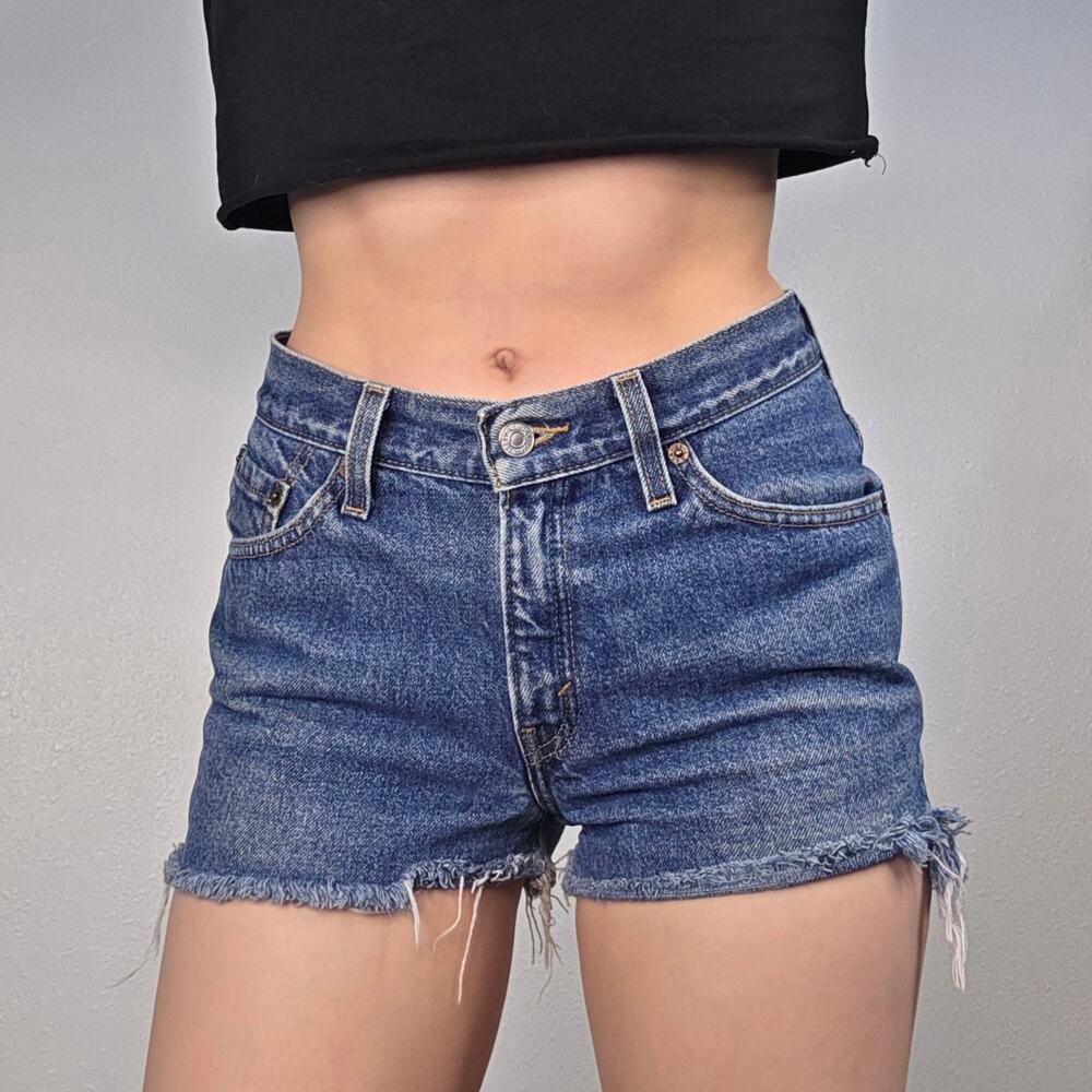Vintage Levis Cut Off Shorts Mid Rise Tag Size 5 Medium Wash Summer Festival 517 - Picture 2 of 6